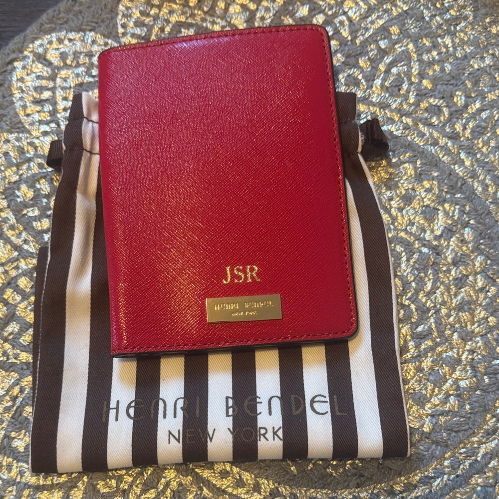 Henri Bendel Red Travel Wallet with Gold Detail